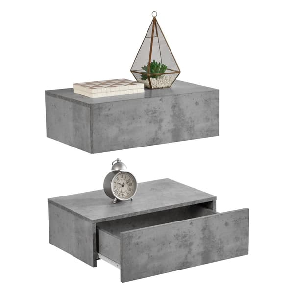 Hylla Sidensjö med låda set om 2 betongimitation 46x30x15cm [en.casa]®