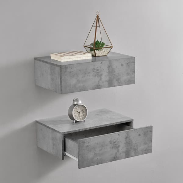 Hylla Sidensjö med låda set om 2 betongimitation 46x30x15cm [en.casa]®
