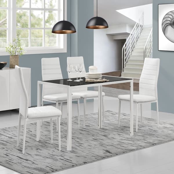 [en.casa]® Matbord Porvoo-glas-105x60x75cm-svart/vit-för 4 personer