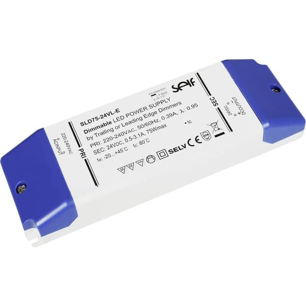 Self Electronics SLD75-12VL-E LED transformator Konstantspänning 75 W 1 - 6.25 A 12 V/DC dimbar, möbelregistrering, Öve