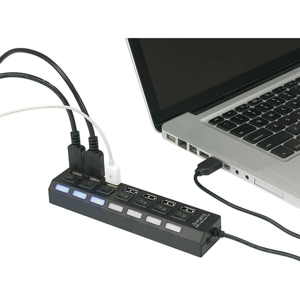 Renkforce 7 Port USB 2.0-Hub individuellt omkopplingsbara, med status-LED Svart