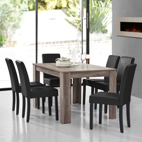 [en.casa]® Eleganttinen ruokailuryhmä 140 x 90 cm - pöytä + 6 tekonahkaa tuolia