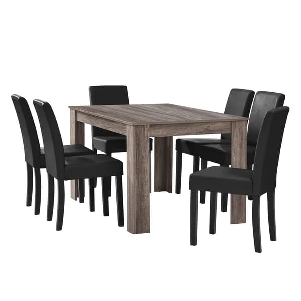 [en.casa]® Eleganttinen ruokailuryhmä 140 x 90 cm - pöytä + 6 tekonahkaa tuolia