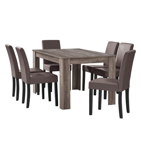 Matbord Eslöv antik ek 140x90 cm och 6 stolar brun [en.casa]