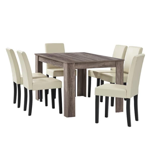 [en.casa]® Eleganttinen ruokailuryhmä 140 x 90 cm - pöytä + 6 tekonahkaa tuolia