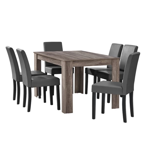 [en.casa]® Spisebord Gentofte - 140x90x77cm - antik eg - 6 stole - mørkegrå