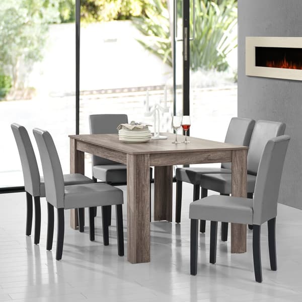Matbord Eslöv antik ek 140x90 cm och 6 stolar ljusgrå [en.casa]