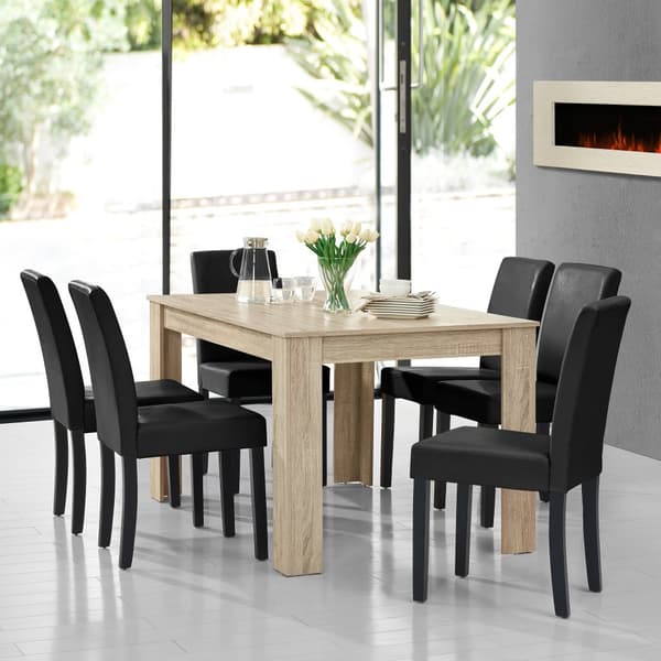 [en.casa]® Spisebord Gentofte - 140x90x77cm - lys eg - 6 stole - sort