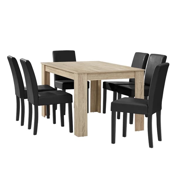 [en.casa]® Eleganttinen ruokailuryhmä 140 x 90 cm - pöytä + 6 tekonahkaa tuolia