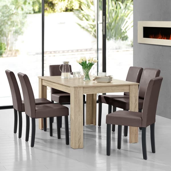[en.casa]® Eleganttinen ruokailuryhmä 140 x 90 cm - pöytä + 6 tekonahkaa tuolia