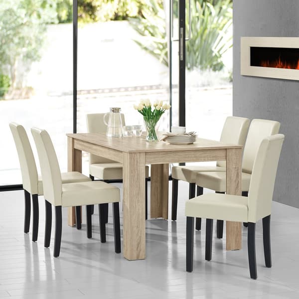 [en.casa]® Eleganttinen ruokailuryhmä 140 x 90 cm - pöytä + 6 tekonahkaa tuolia