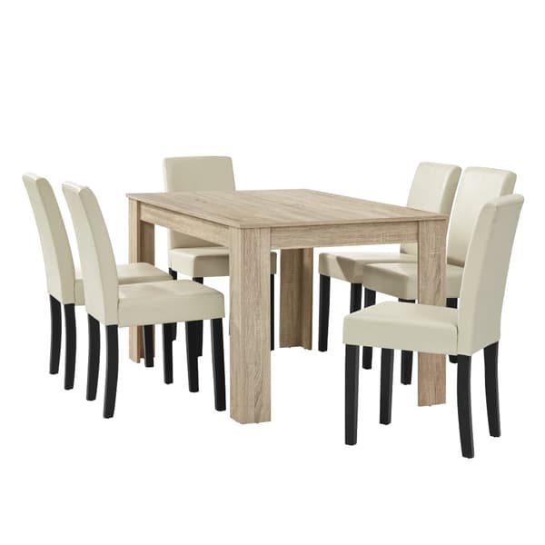 [en.casa]® Eleganttinen ruokailuryhmä 140 x 90 cm - pöytä + 6 tekonahkaa tuolia