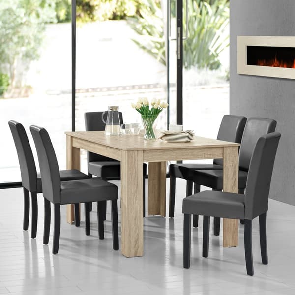 [en.casa]® Eleganttinen ruokailuryhmä 140 x 90 cm - pöytä + 6 tekonahkaa tuolia