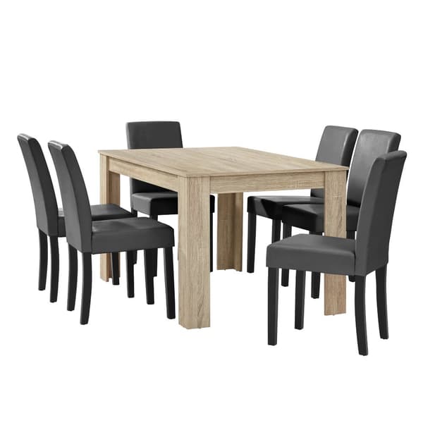 [en.casa]® Spisebord Gentofte - 140x90x77cm - lys eg - 6 stole - mørkegrå