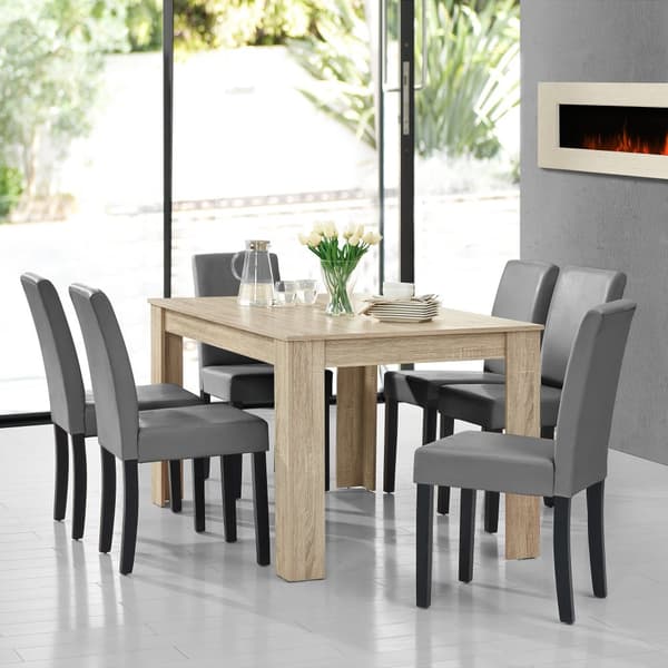 [en.casa]® Eleganttinen ruokailuryhmä 140 x 90 cm - pöytä + 6 tekonahkaa tuolia