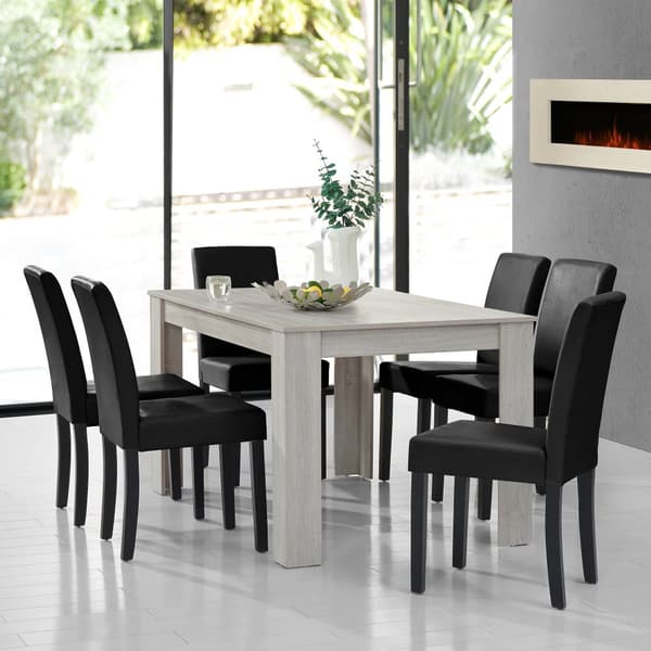 [en.casa]® Eleganttinen ruokailuryhmä 140 x 90 cm - pöytä + 6 tekonahkaa tuolia