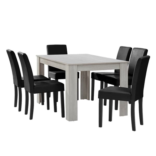 [en.casa]® Eleganttinen ruokailuryhmä 140 x 90 cm - pöytä + 6 tekonahkaa tuolia