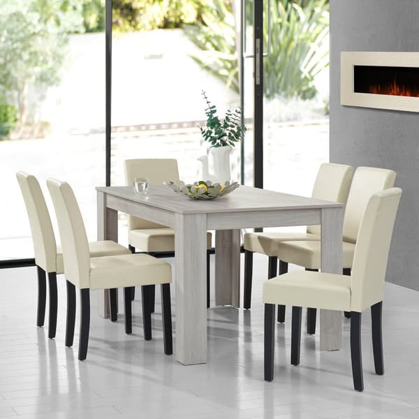 Matbord Eslöv vit ek 140x90 cm och 6 stolar creme [en.casa]