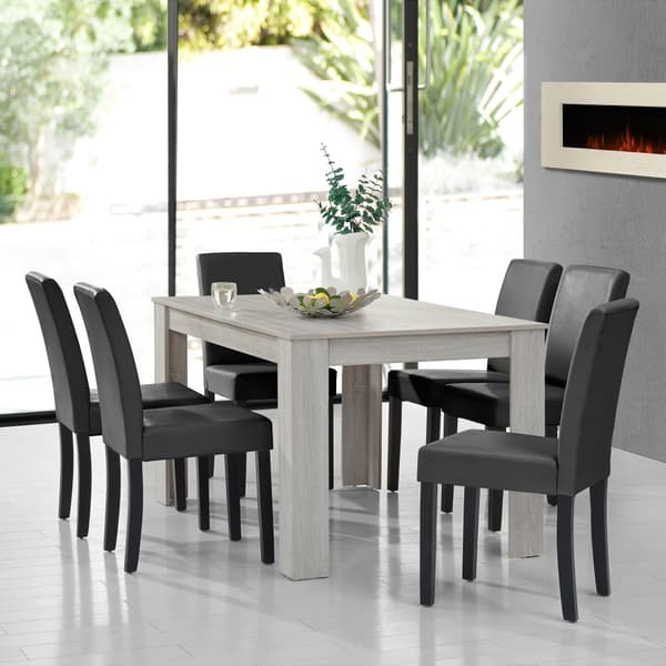 [en.casa]® Eleganttinen ruokailuryhmä 140 x 90 cm - pöytä + 6 tekonahkaa tuolia
