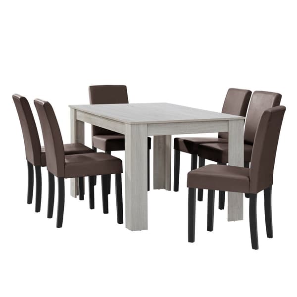 [en.casa]® Spisebord Gentofte - 140x90x77cm - hvid eg - 6 stole - brun