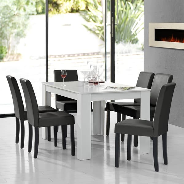 [en.casa]® Spisebord Gentofte - 140x90x77cm - hvid - 6 stole - mørkegrå