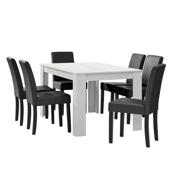 [en.casa]® Spisebord Gentofte - 140x90x77cm - hvid - 6 stole - mørkegrå