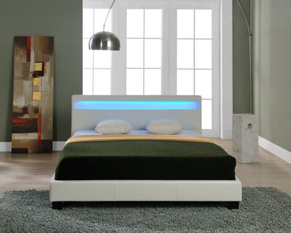 Corium® Kontinentalsäng Haparanda - konstläder - med LED-belysning - (160 x 200 cm) - vit