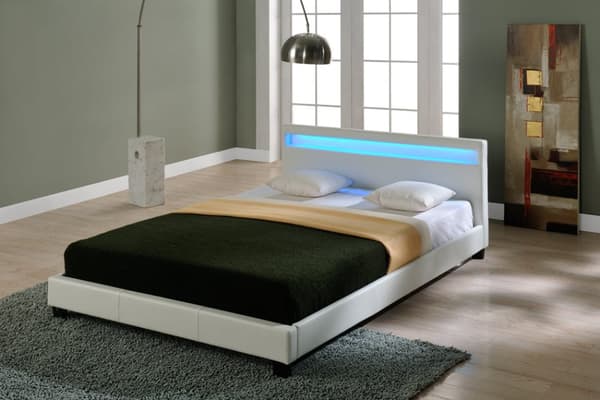 Corium® Dobbeltseng med LED-belysning Paris - kunstlæder - 180x200cm - hvid