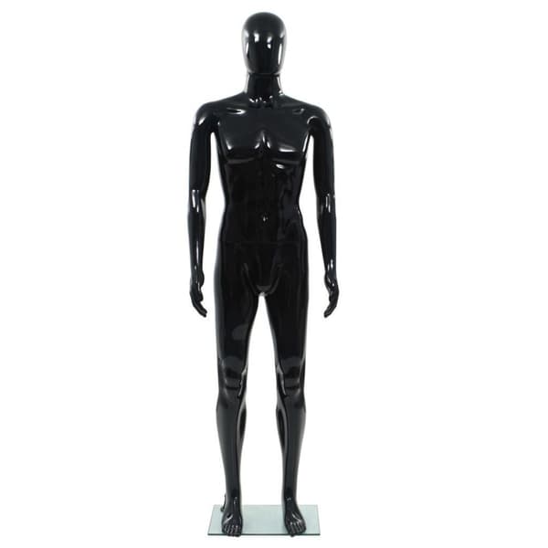 vidaXL Aidon kokoinen miesmallinukke lasijalustalla musta 185 cm