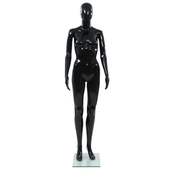 vidaXL Skyltdocka dam helkropps med bas i glas glansig svart 175 cm