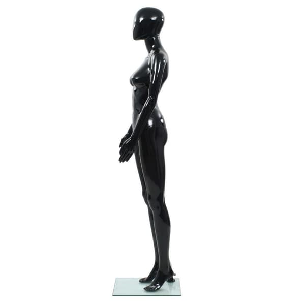 vidaXL Skyltdocka dam helkropps med bas i glas glansig svart 175 cm