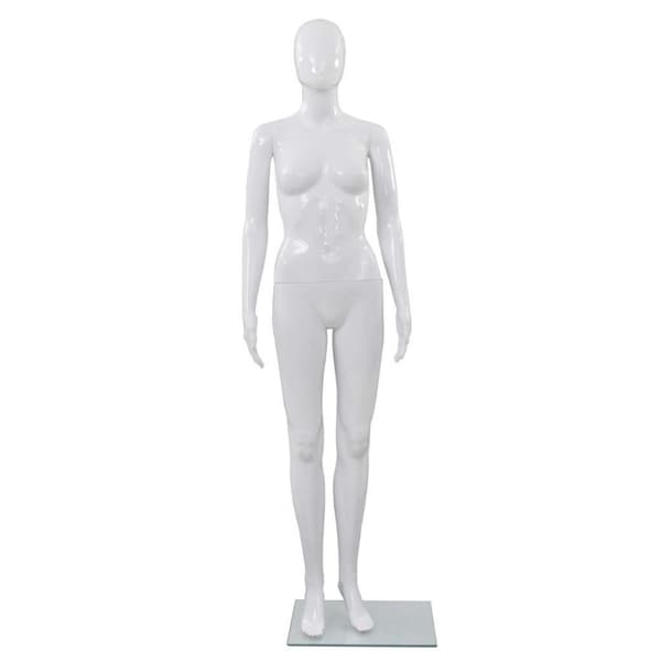 vidaXL Skyltdocka dam helkropps med bas i glas glansig vit 175 cm