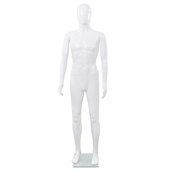 vidaXL Skyltdocka man helkropps med bas i glas glansig vit 185 cm