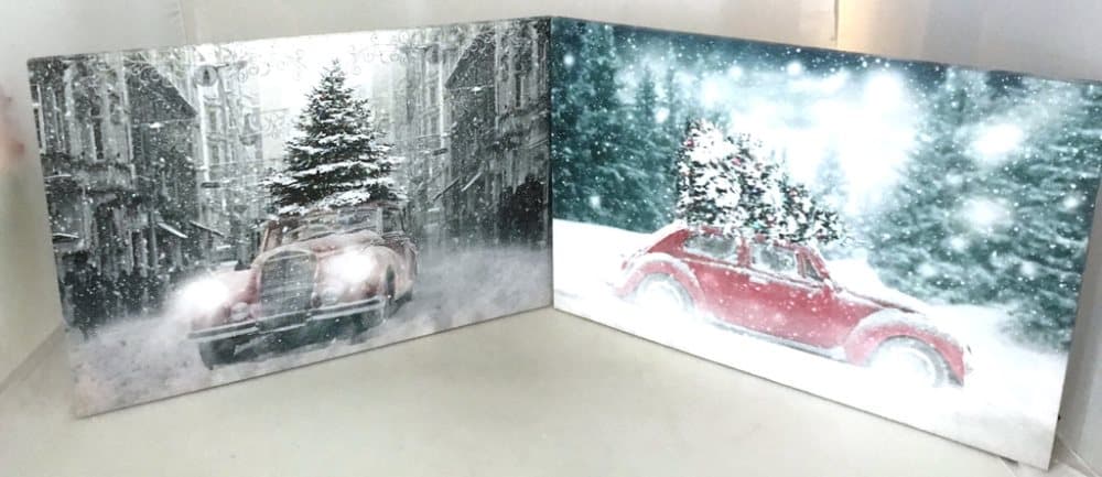 Tavla LED Canvas Bil i skog med julgran 60x40cm