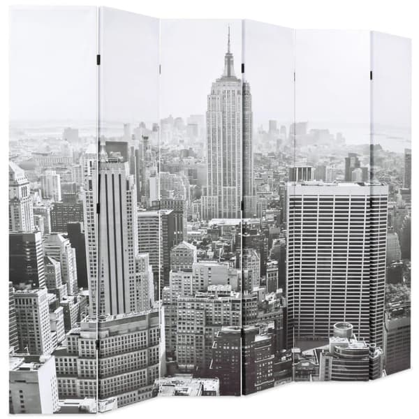 vidaXL Sammenleggbar romdeler 228x170 cm New York dagtid svart og hvit