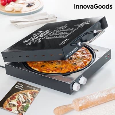 InnovaGoods Black Electric Pizza Cooker with Presto! Recipe Book 1200W