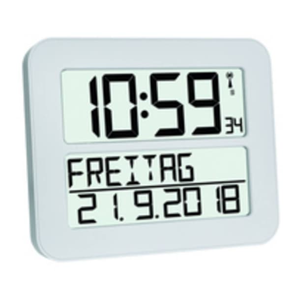 TFA Dostmann 60.4512.02 DCF Väggklocka 258 mm x 212 mm x 30 mm Vit, Svart Stor display