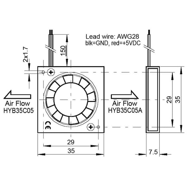 SEPA HYB35C05PAD Axialfläkt 5 V/DC 27 l/min (L x B x H) 35 x 35 x 7.5 mm