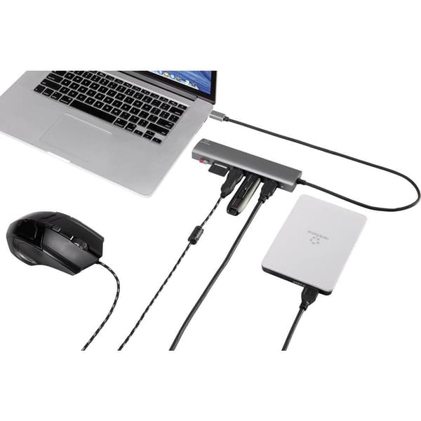 Renkforce 3 Port USB-Hub 3.0 SD-kortläsare, Aluminiumhölje Silver