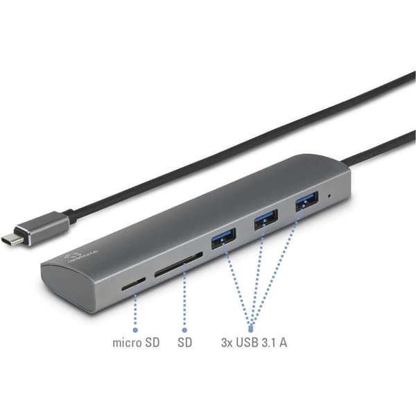 Renkforce 3 Port USB-Hub 3.0 SD-kortläsare, Aluminiumhölje Silver