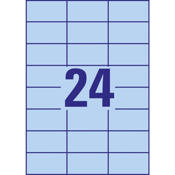 Avery-Zweckform 3449 Universaletiketter 70 x 37 mm Papper Blå 2400 st Permanent Bläckstråleskrivare, Laser, Laser, färg