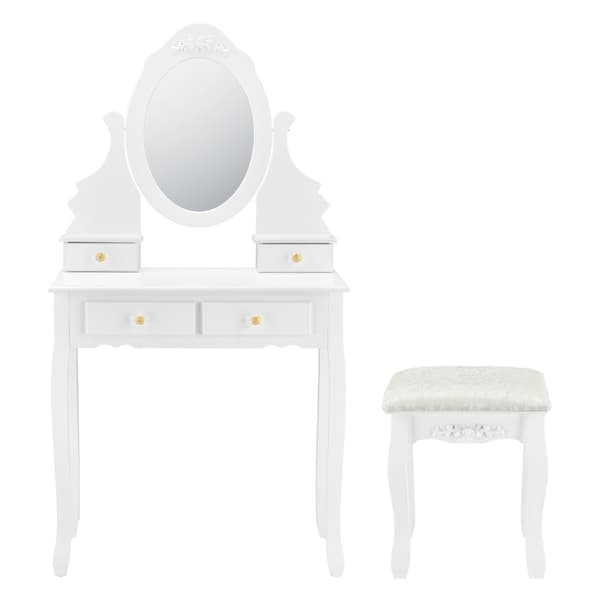 [en.casa]® toiletbord/sminkebord med spejl og stol - 141x75x40cm - hvid