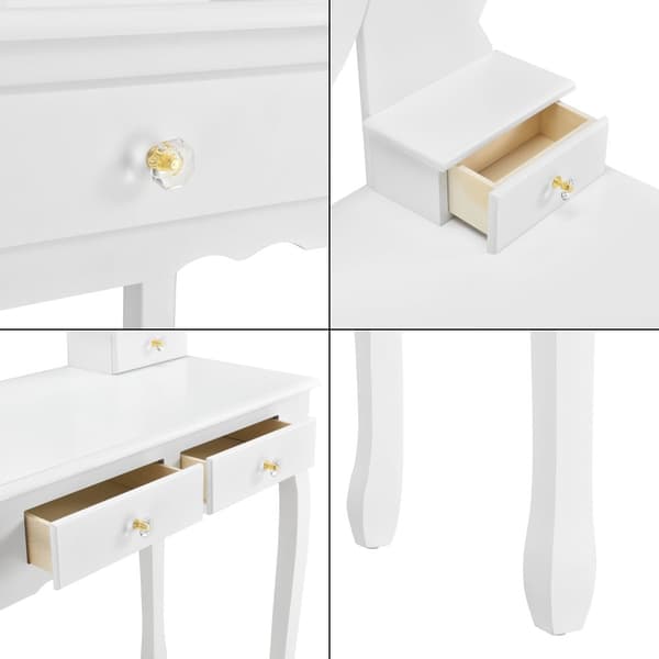 [en.casa]® toiletbord/sminkebord med spejl og stol - 141x75x40cm - hvid