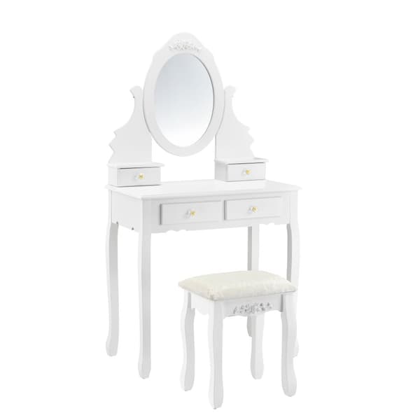 Toalettbord/sminkbord Limerick med spegel och stol 141x75x40cm vit [en.casa]