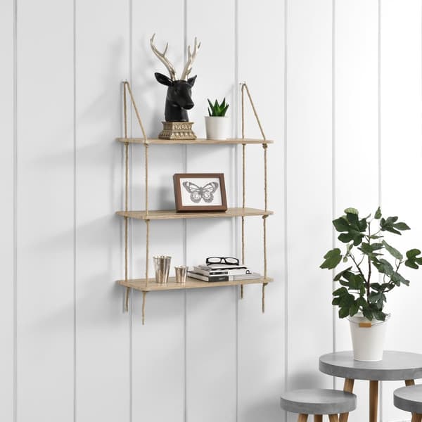 [en.casa]® Vägghylla-med 3 hyllplan-60x23,5cm-PVC-belagd MDF-träoptik