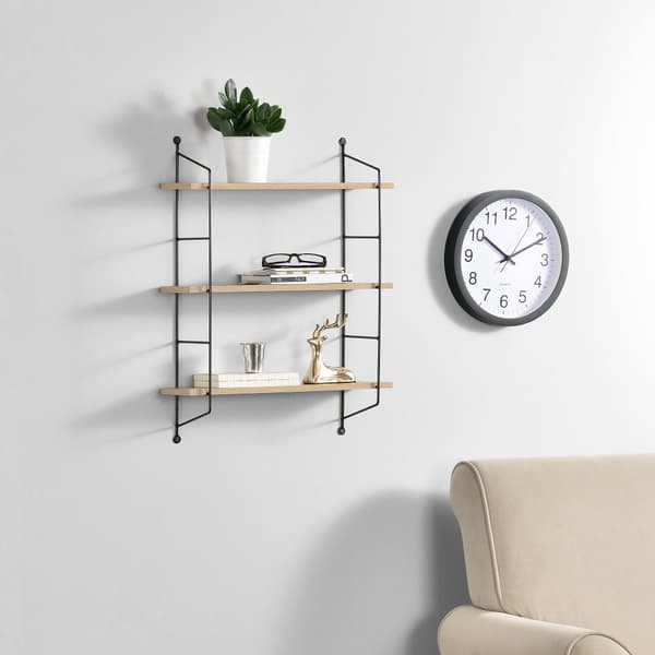 [en.casa]® Vägghylla-med 3 hyllplan-48x15x63,5cm-PVC-belagd MDF-trä optik