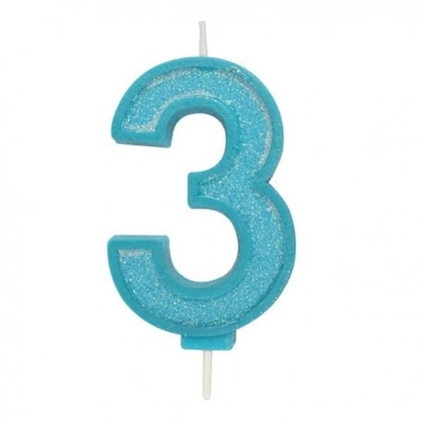 3 Stort Ljus Blue Sparkle 1 st