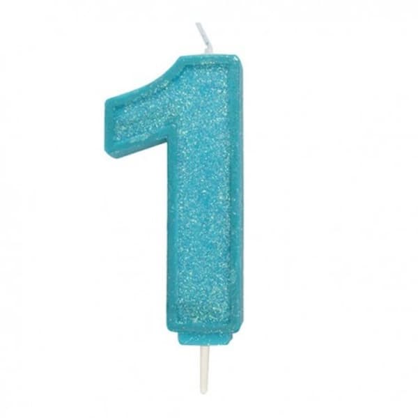 1 Stort Ljus Blue Sparkle 1 st