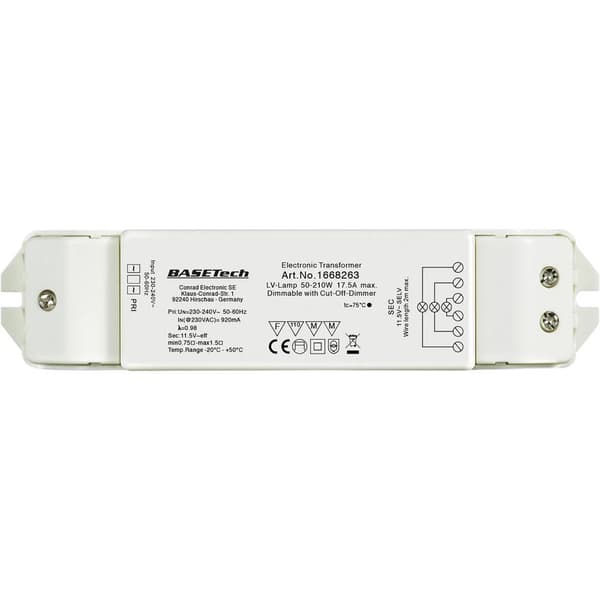 Basetech BT-1668263 Halogen transformatorer 12 V 50 - 210 W Dimbar med fasintervalldimmer