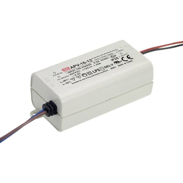 MW Mean Well APV-16-24 LED transformator Konstantspänning 16 W 0 - 0.67 A 24 V/DC inte dimbar, Överbelastningsskydd 1 s